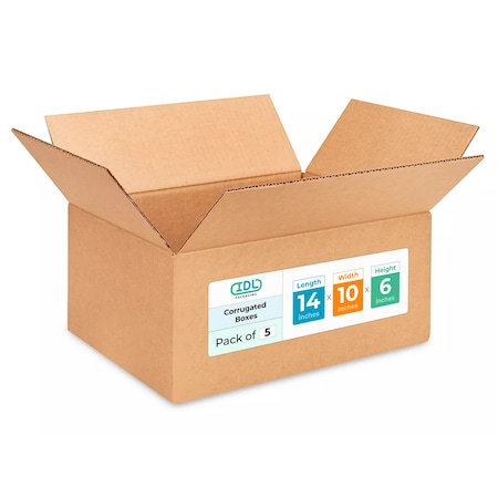 14L X 10W X 6H Corrugated Boxes For Shipping Or Moving, Heavy Duty, 5PK